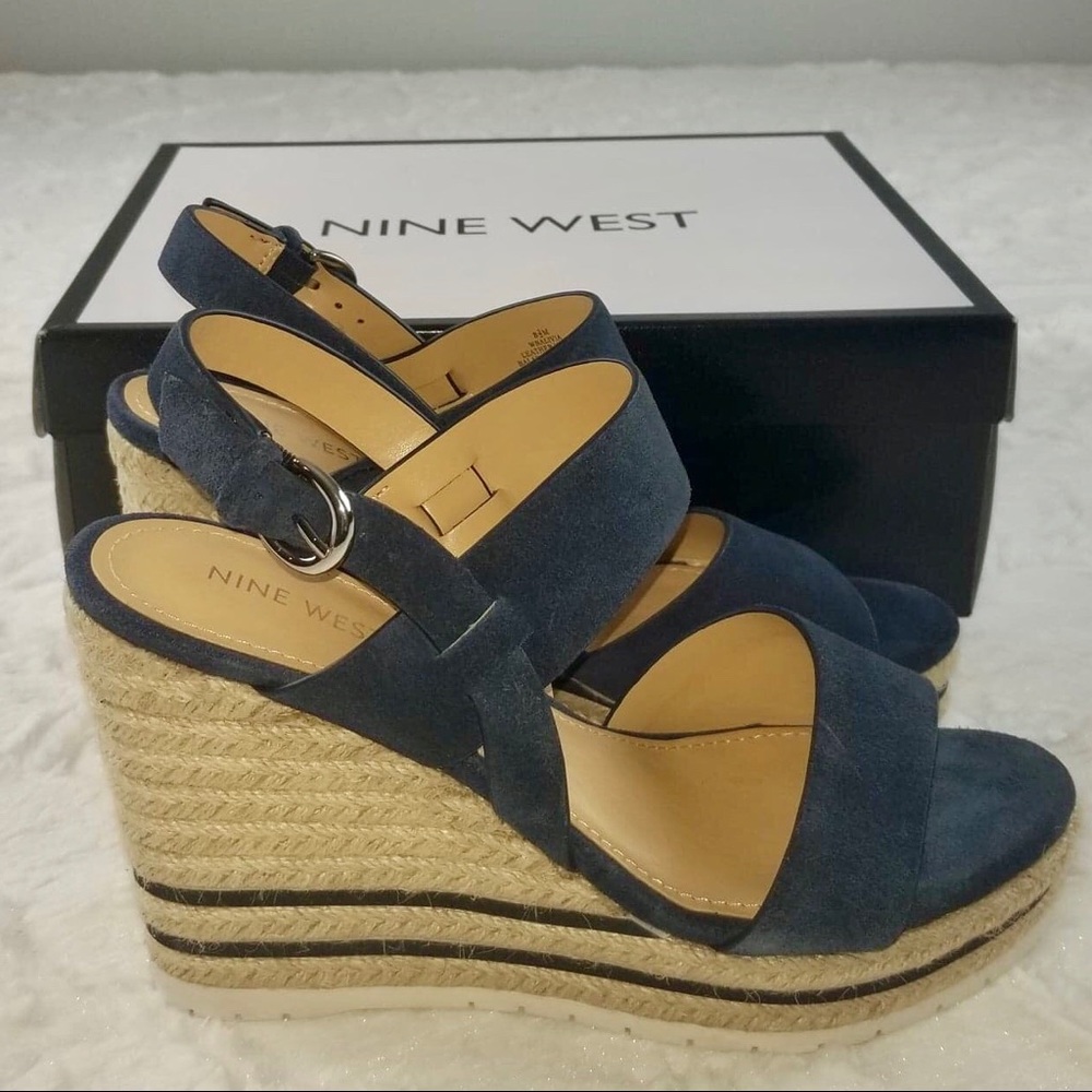 Nine West Dark Blue Suede Wedges 8.5•NIB
